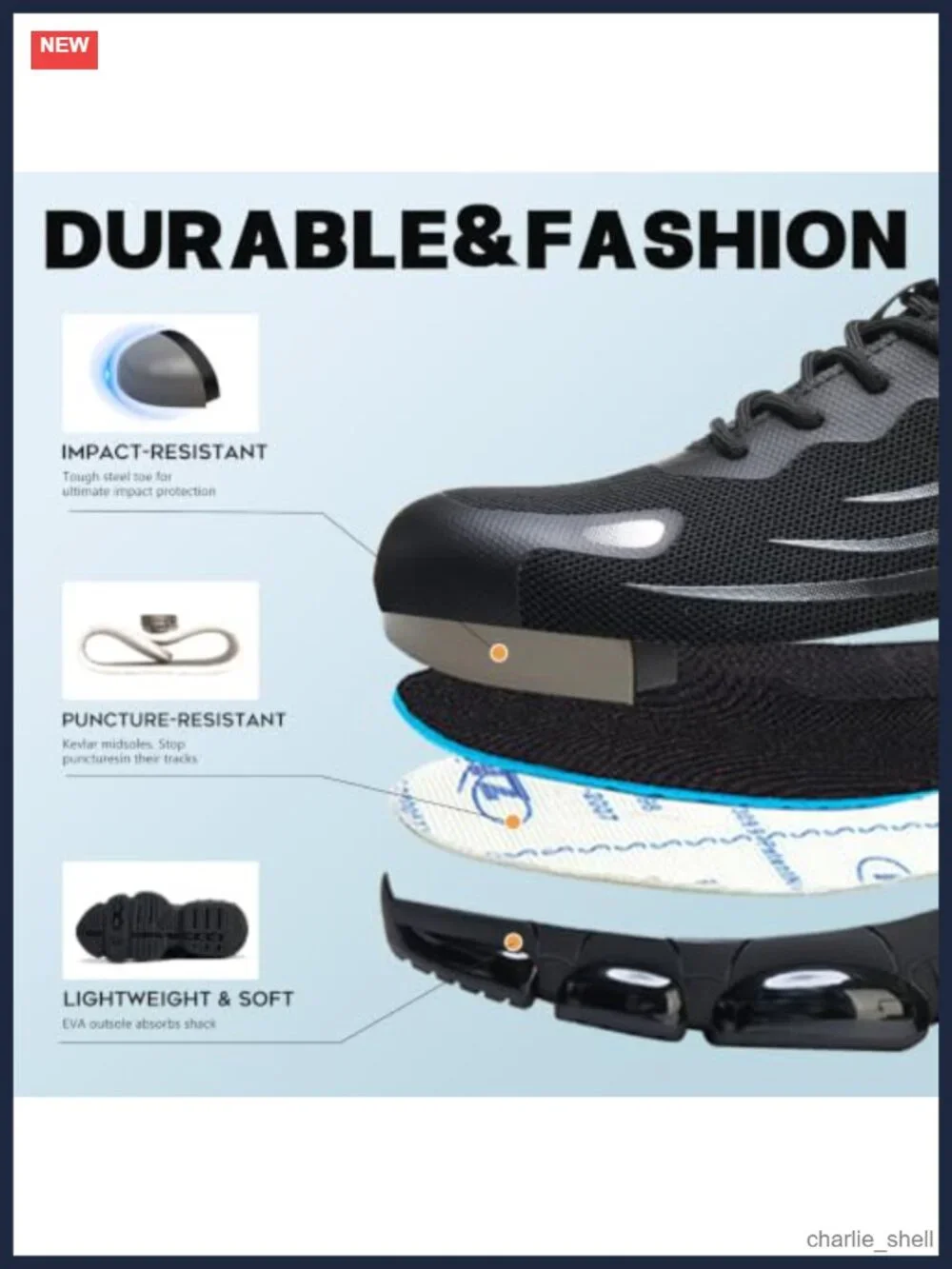 Steel Toe Work Sneakers Cushioned Safety Shoes for Men